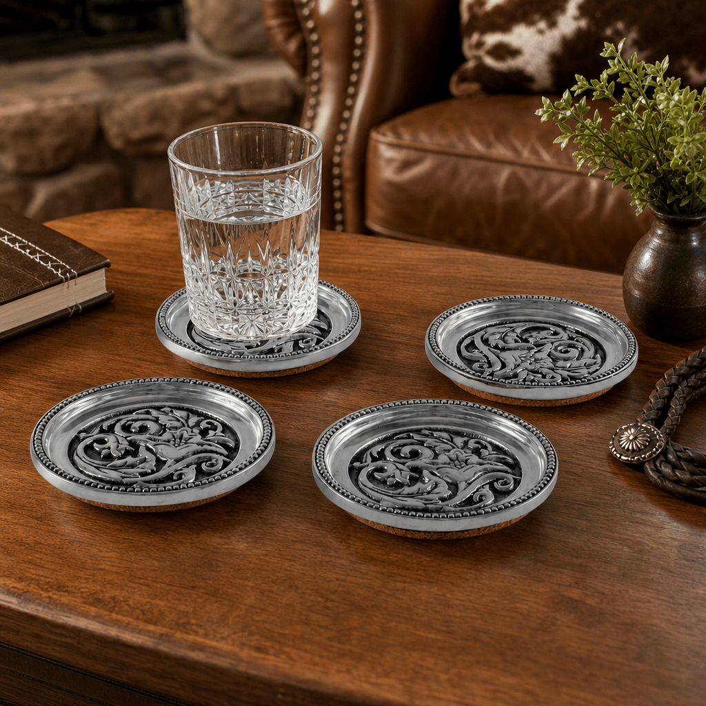 Arthur Court Western Frontier Concho Western Drink Coaster Set of 4