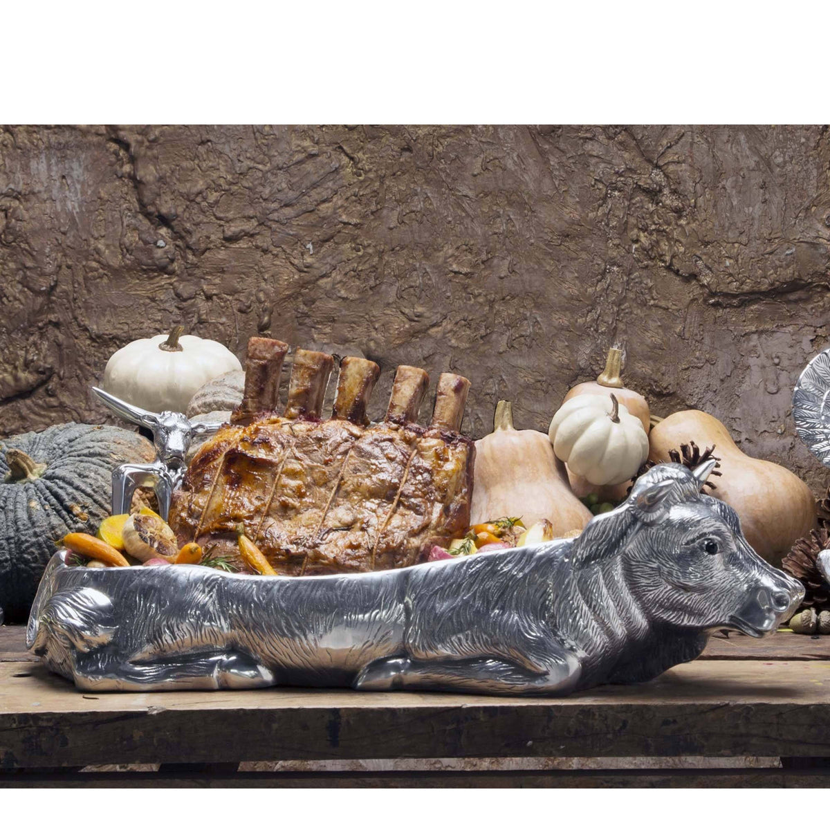 Arthur Court Western Frontier Cow Carving Serving Tray