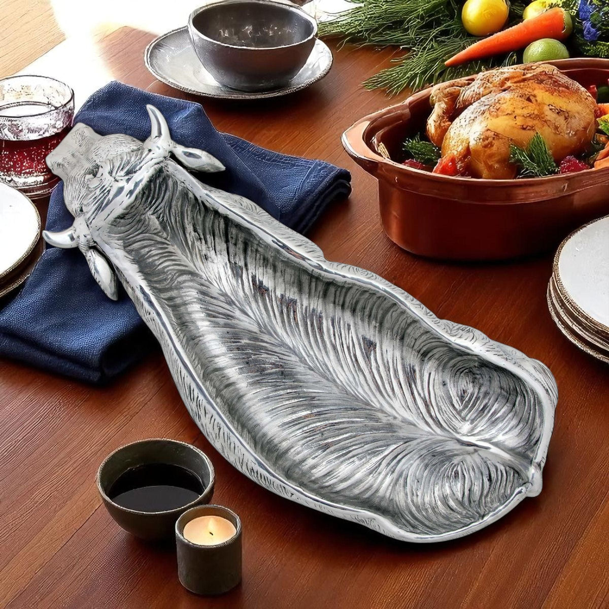 Arthur Court Western Frontier Cow Carving Serving Tray