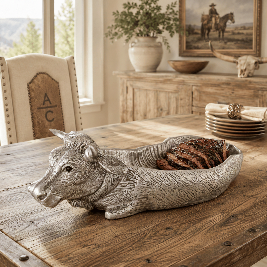 Arthur Court Western Frontier Cow Carving Serving Tray