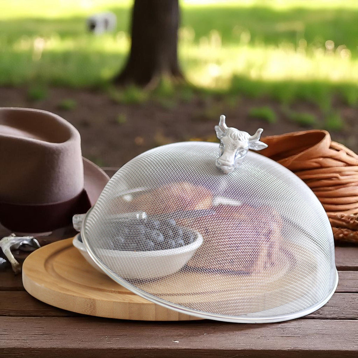 Arthur Court Western Frontier Cow Head 3 Piece Picnic Cheese Board / Spreader