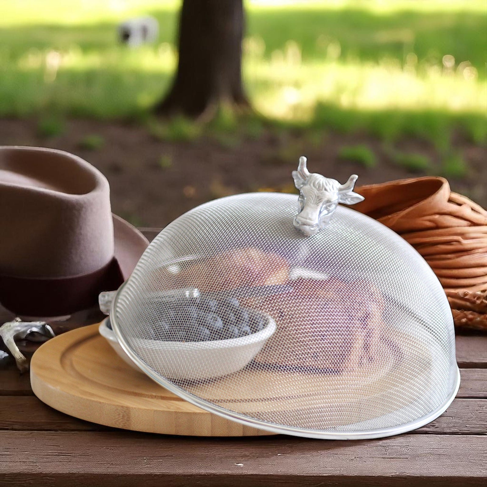 Arthur Court Western Frontier Cow Head 3 Piece Picnic Cheese Board / Spreader