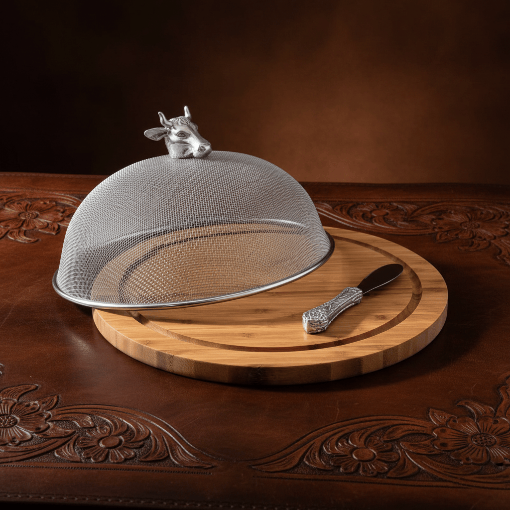 Arthur Court Western Frontier Cow Head 3 Piece Picnic Cheese Board / Spreader