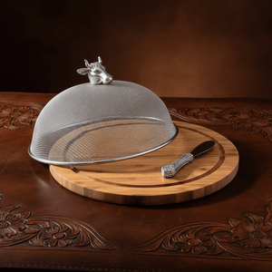 Arthur Court Western Frontier Cow Head 3 Piece Picnic Cheese Board / Spreader