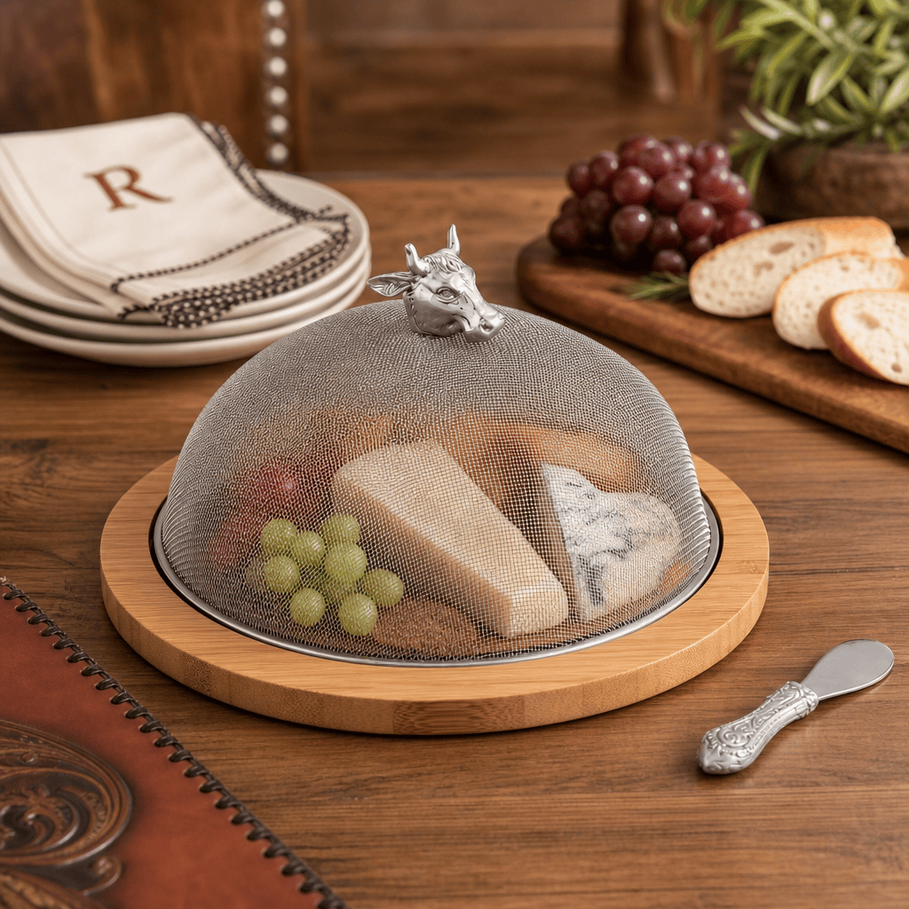 Arthur Court Western Frontier Cow Head 3 Piece Picnic Cheese Board / Spreader