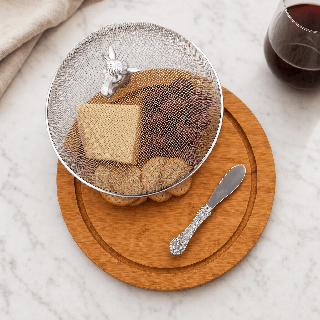 Arthur Court Western Frontier Cow Head 3 Piece Picnic Cheese Board / Spreader