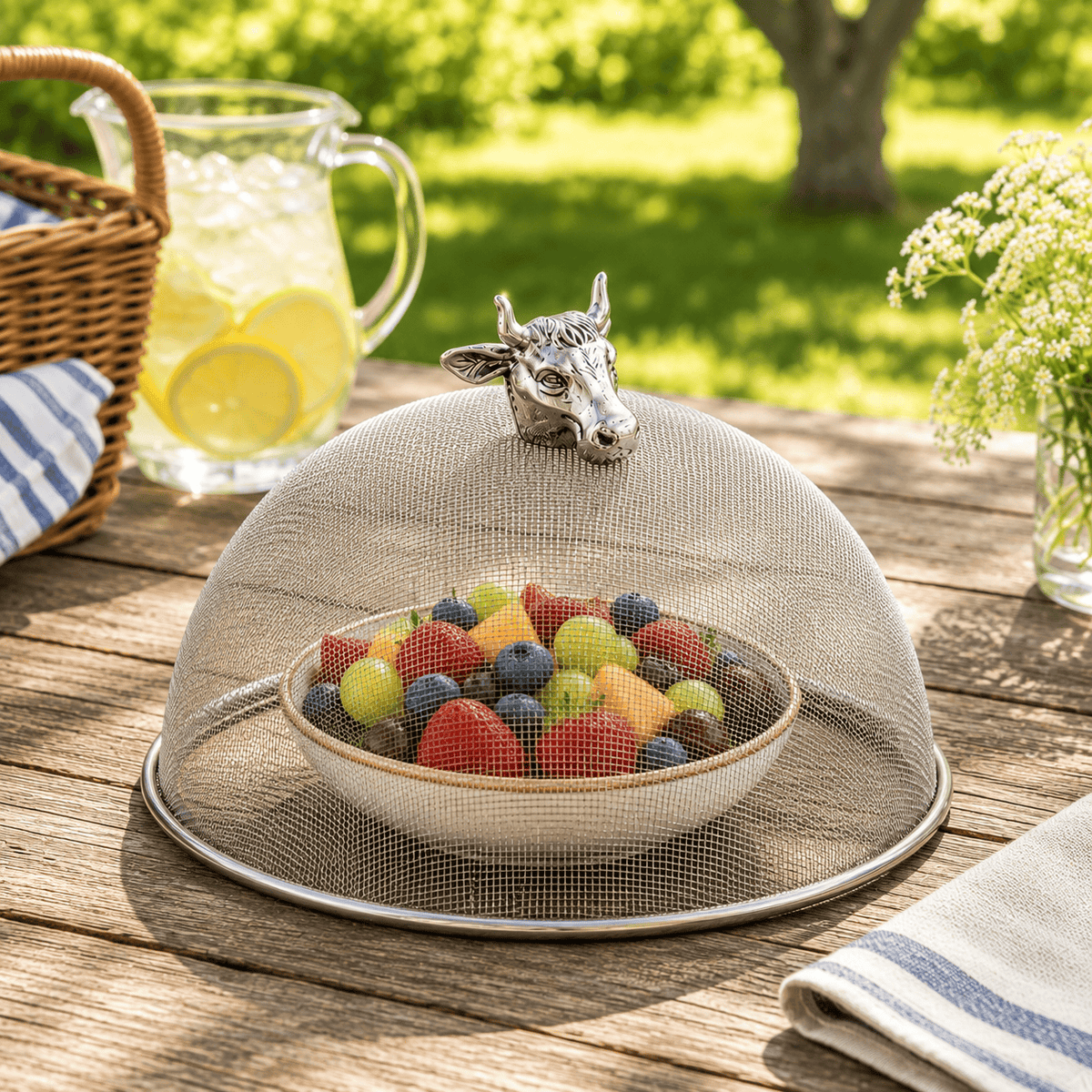 Arthur Court Western Frontier Cow Head Stainless Mesh Picnic Cover