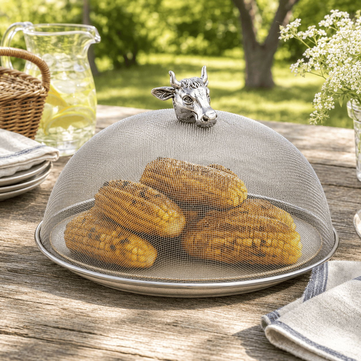 Arthur Court Western Frontier Cow Head Stainless Mesh Picnic Cover