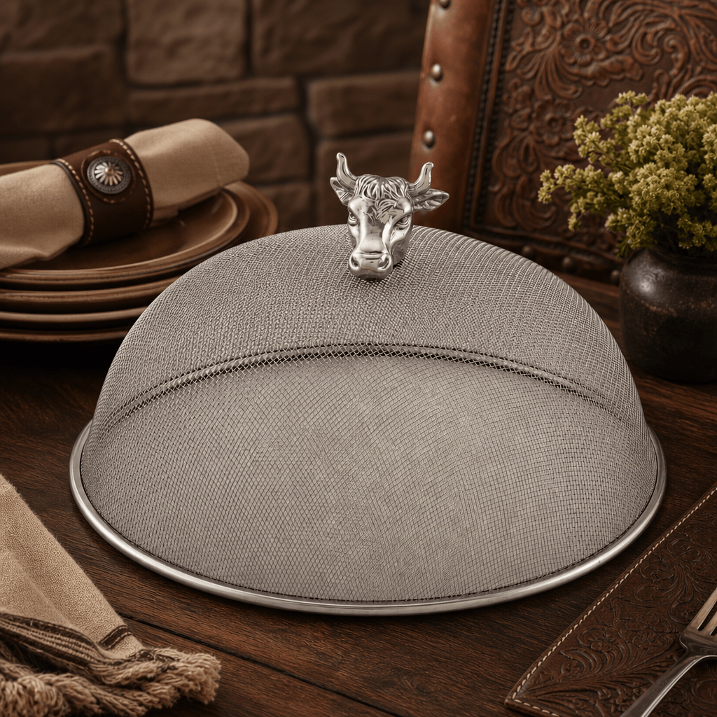 Arthur Court Western Frontier Cow Head Stainless Mesh Picnic Cover