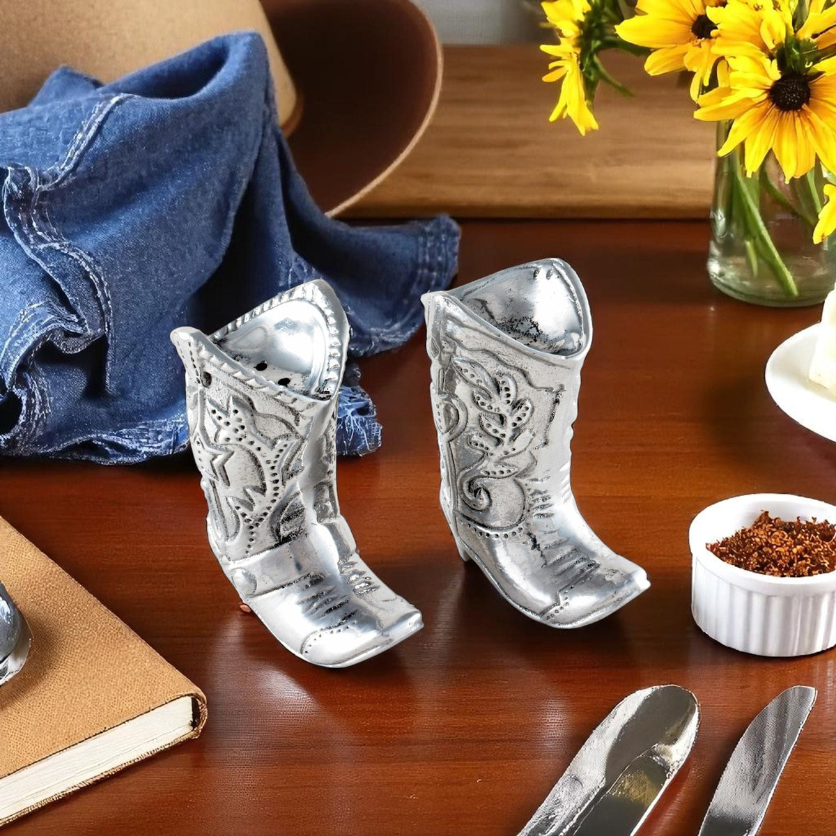 Arthur Court Western Frontier Cowboy Boot Salt and Pepper Set