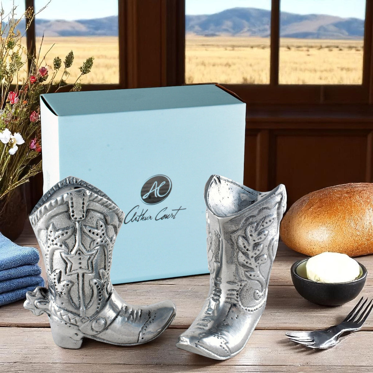 Arthur Court Western Frontier Cowboy Boot Salt and Pepper Set