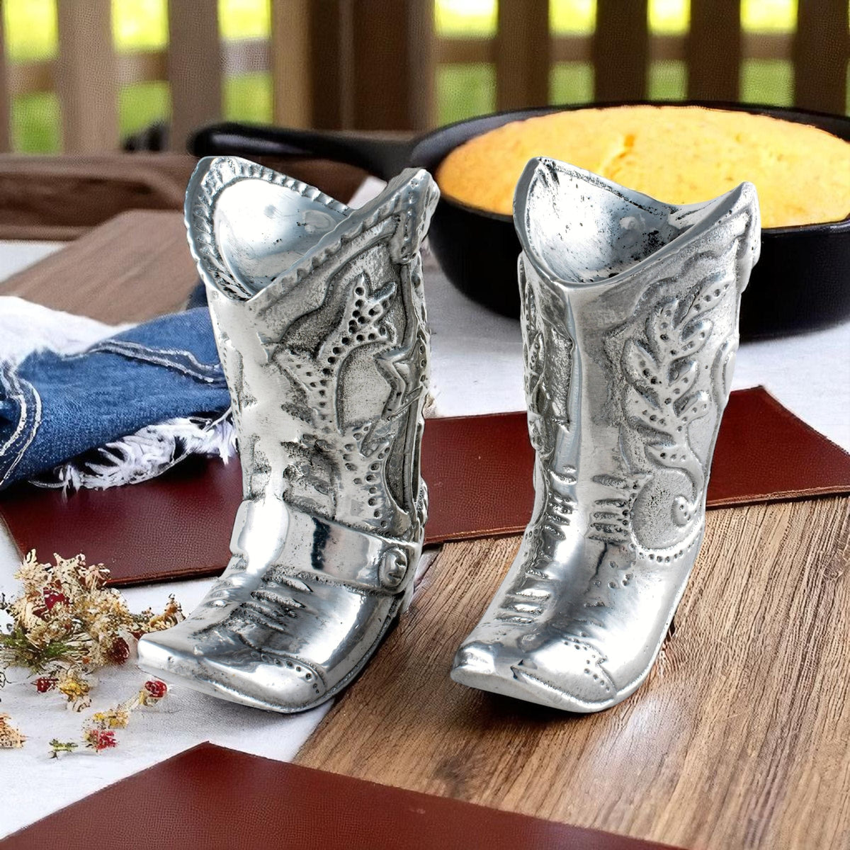 Arthur Court Western Frontier Cowboy Boot Salt and Pepper Set