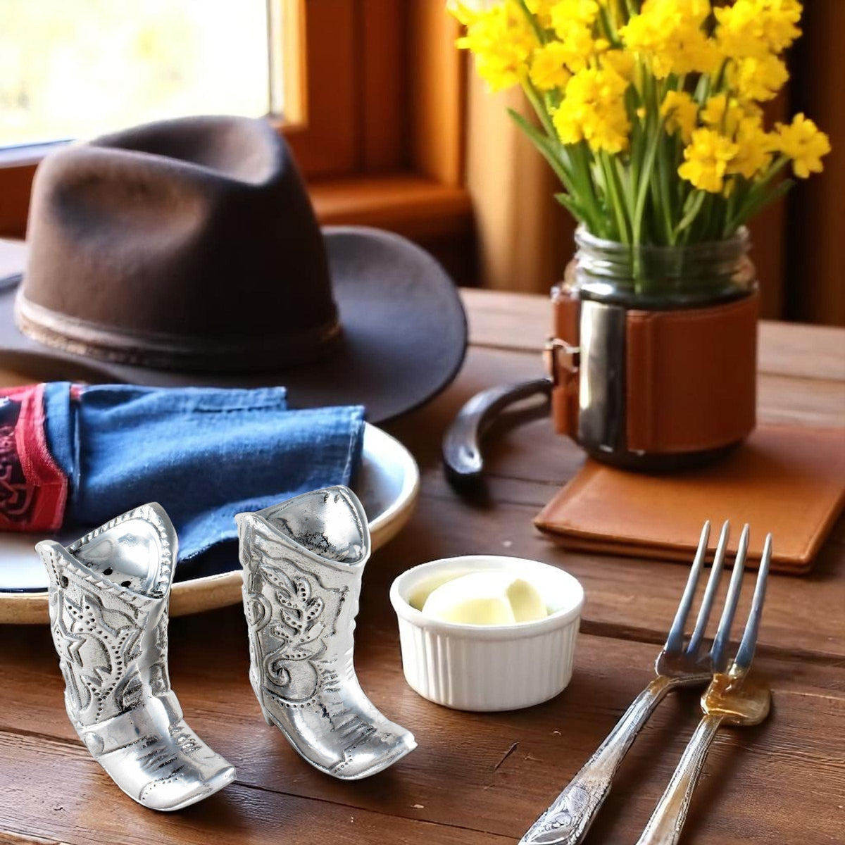 Arthur Court Western Frontier Cowboy Boot Salt and Pepper Set