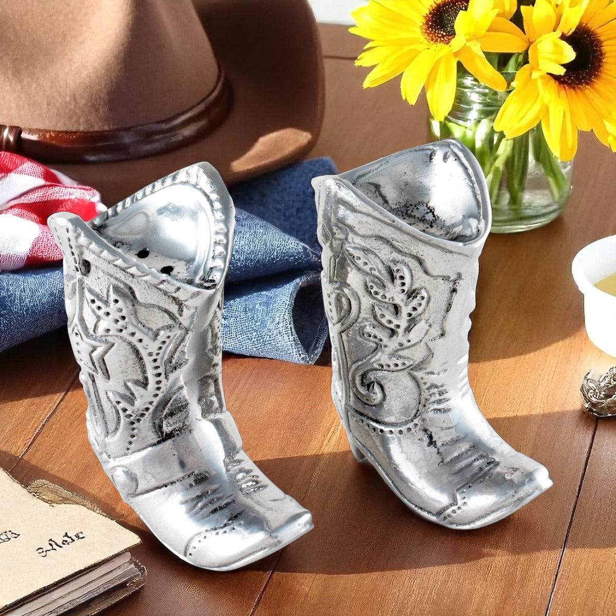Arthur Court Western Frontier Cowboy Boot Salt and Pepper Set