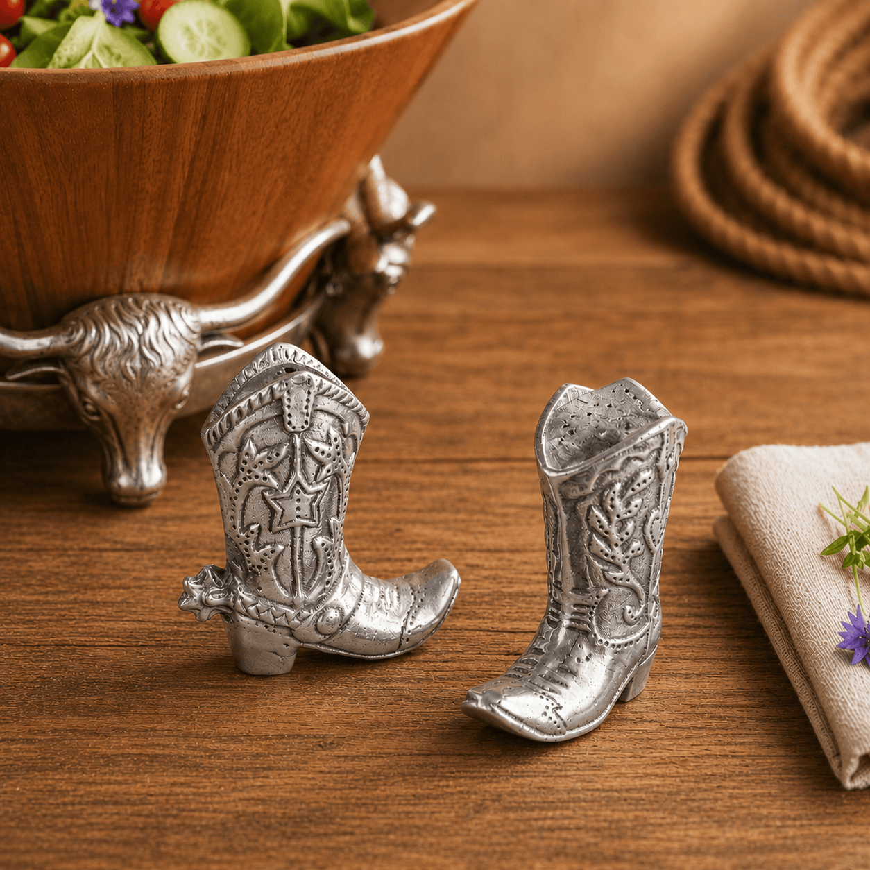 Arthur Court Western Frontier Cowboy Boot Salt and Pepper Set