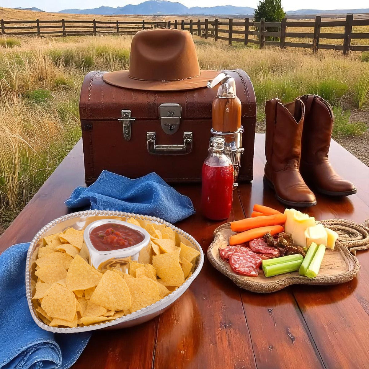 Arthur Court Western Frontier Cowboy Chip and Dip