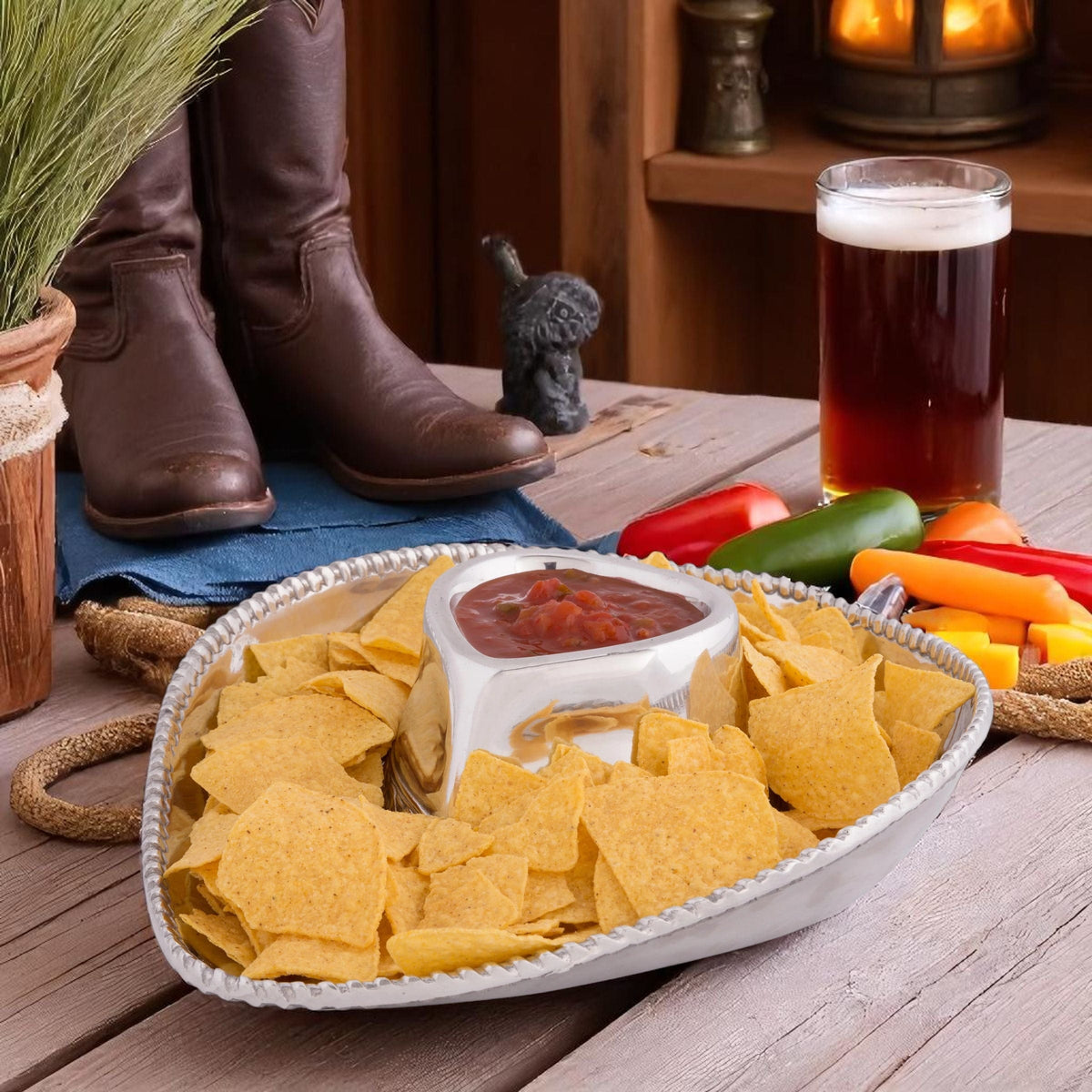 Arthur Court Western Frontier Cowboy Chip and Dip