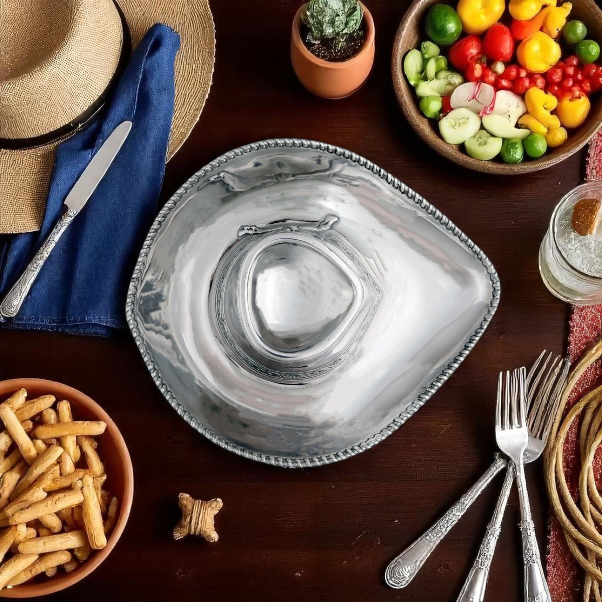 Arthur Court Western Frontier Cowboy Chip and Dip