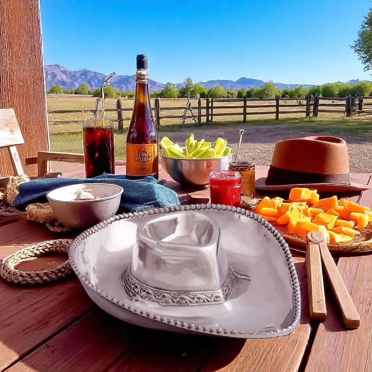 Arthur Court Western Frontier Cowboy Chip and Dip