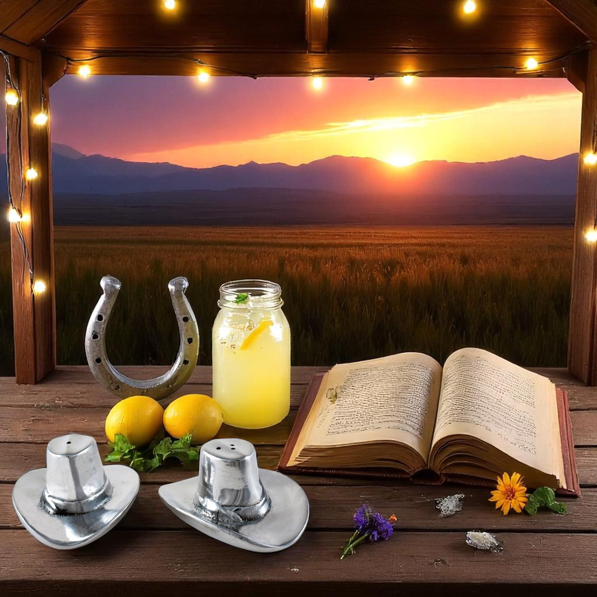 Arthur Court Western Frontier Cowboy Hat Salt and Pepper Set