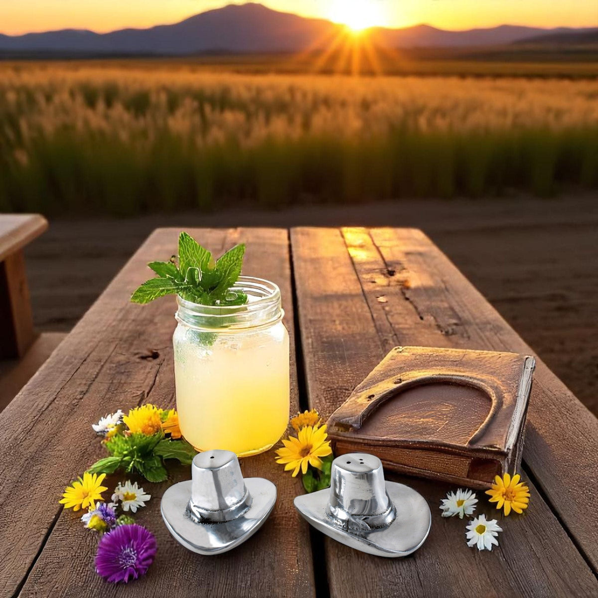 Arthur Court Western Frontier Cowboy Hat Salt and Pepper Set