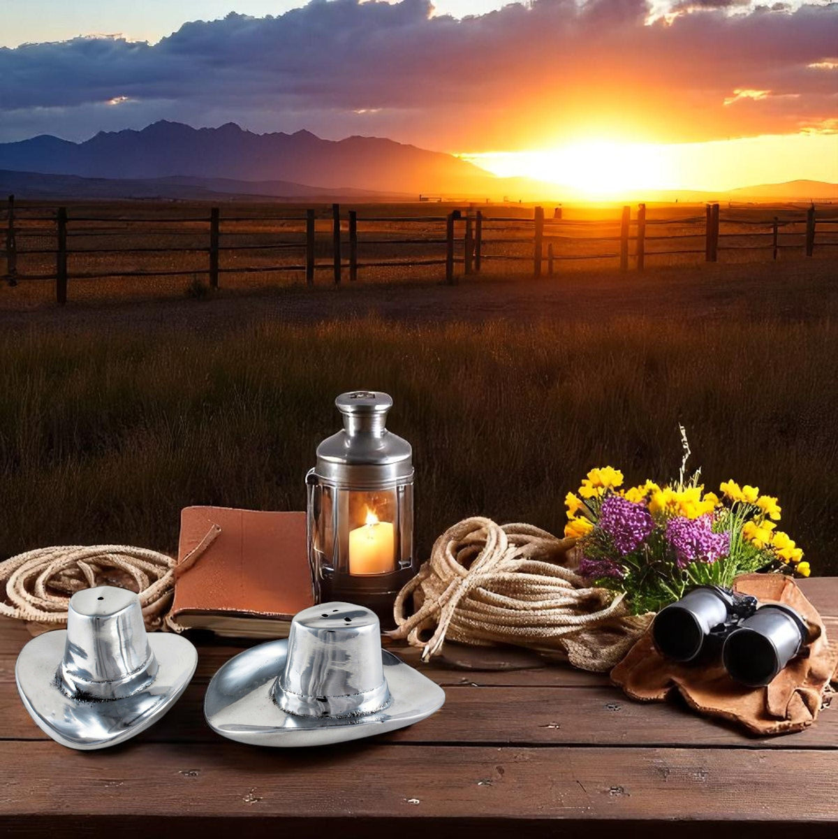 Arthur Court Western Frontier Cowboy Hat Salt and Pepper Set