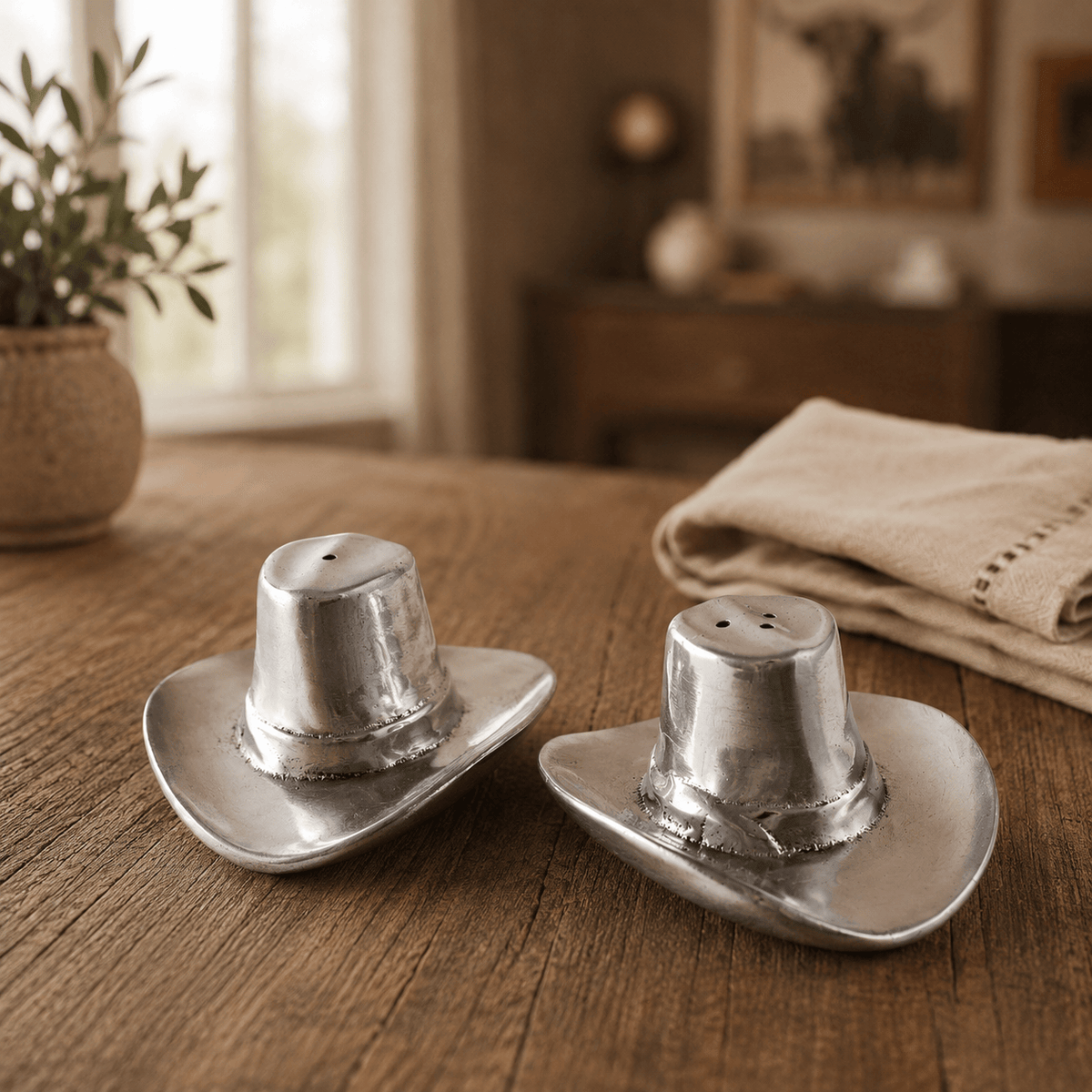 Arthur Court Western Frontier Cowboy Hat Salt and Pepper Set
