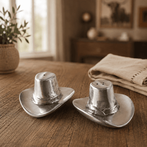 Arthur Court Western Frontier Cowboy Hat Salt and Pepper Set