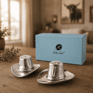 Arthur Court Western Frontier Cowboy Hat Salt and Pepper Set