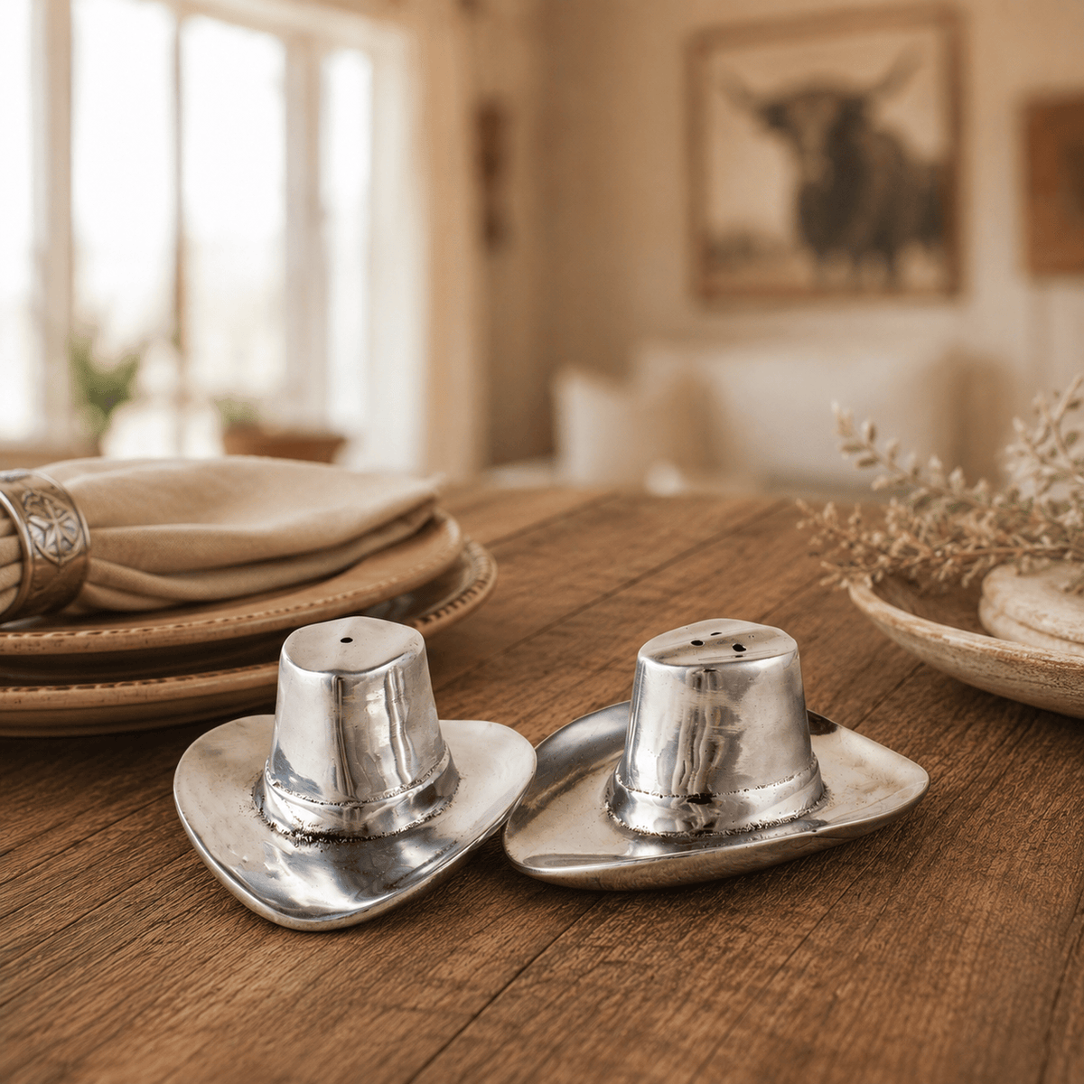 Arthur Court Western Frontier Cowboy Hat Salt and Pepper Set
