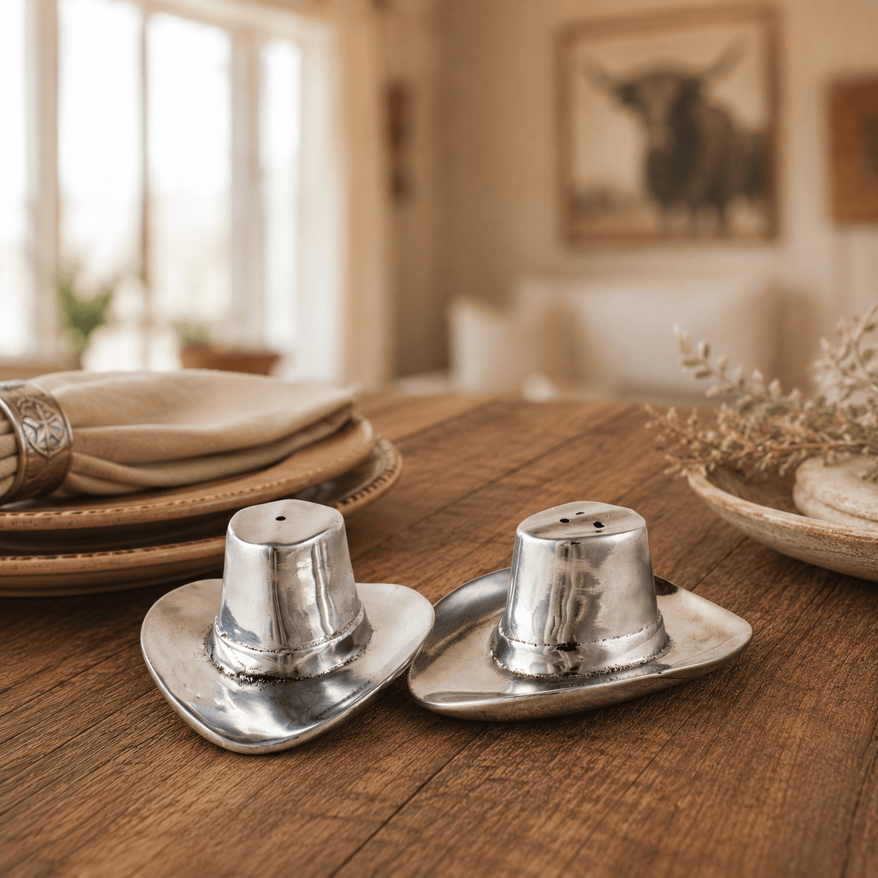 Arthur Court Western Frontier Cowboy Hat Salt and Pepper Set