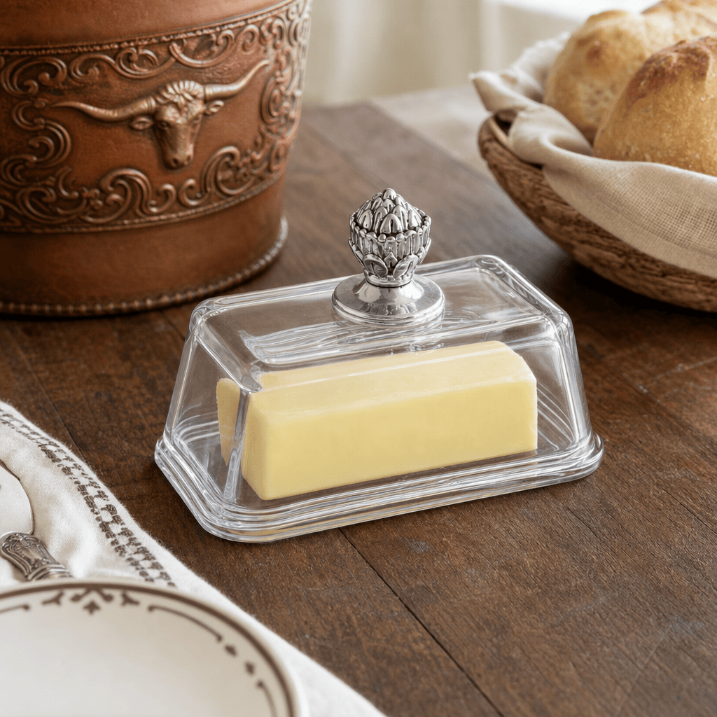 Arthur Court Western Frontier Glass Butter Dish - Concho