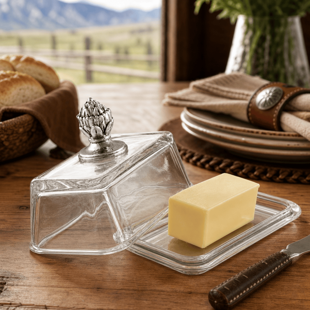 Arthur Court Western Frontier Glass Butter Dish - Concho