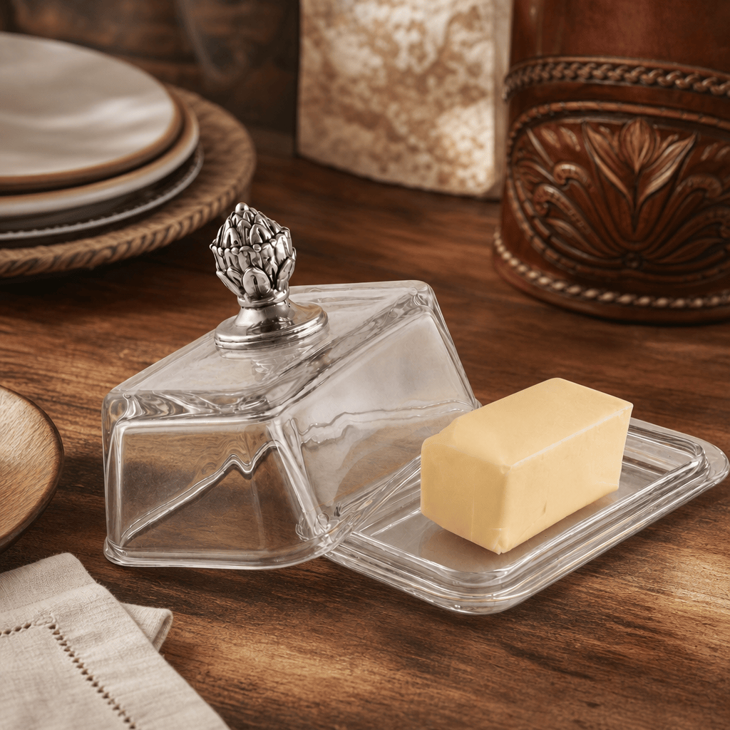 Arthur Court Western Frontier Glass Butter Dish - Concho