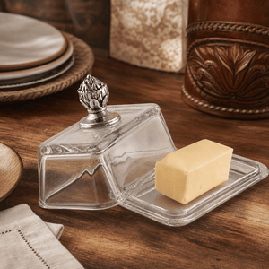Arthur Court Western Frontier Glass Butter Dish - Concho