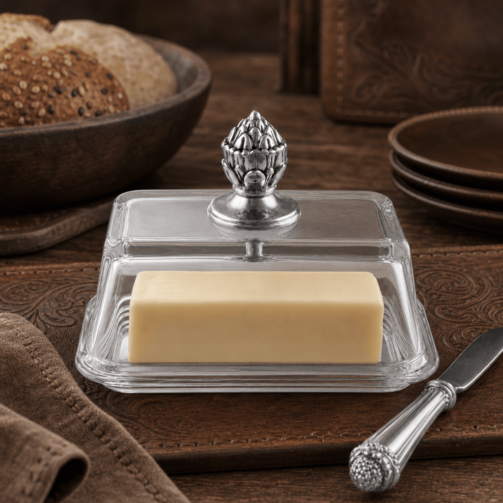 Arthur Court Western Frontier Glass Butter Dish - Concho