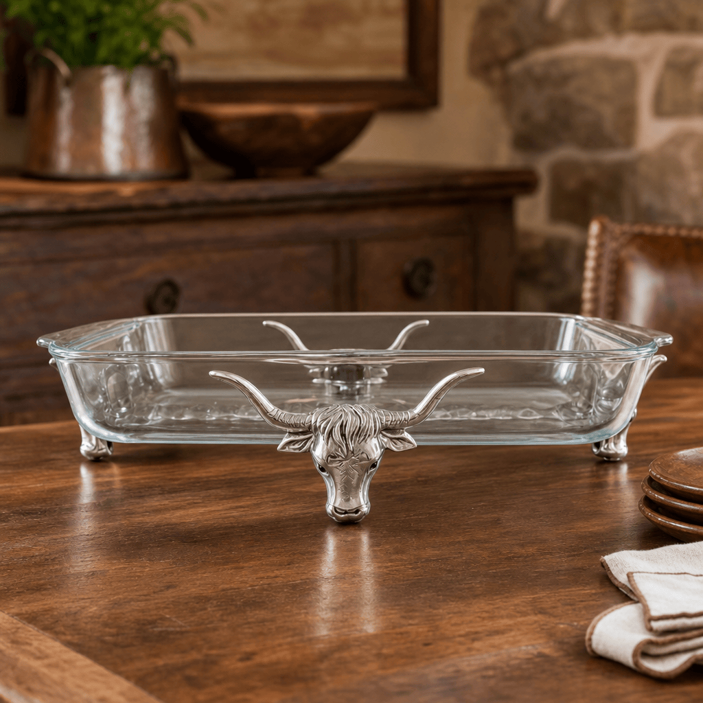 Arthur Court Western Frontier Long Horn Steer Pyrex Holder 3qt