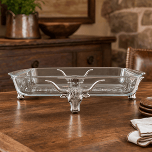 Arthur Court Western Frontier Long Horn Steer Pyrex Holder 3qt
