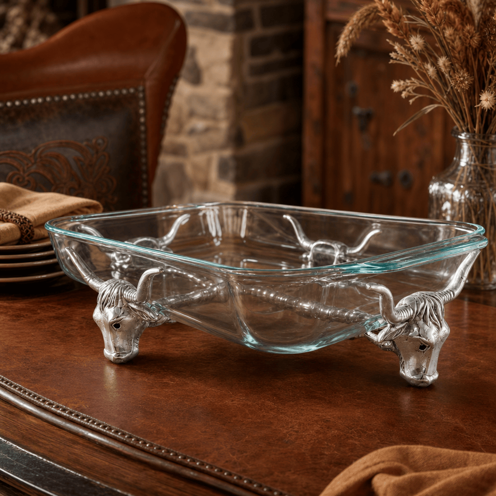 Arthur Court Western Frontier Long Horn Steer Pyrex Holder 3qt