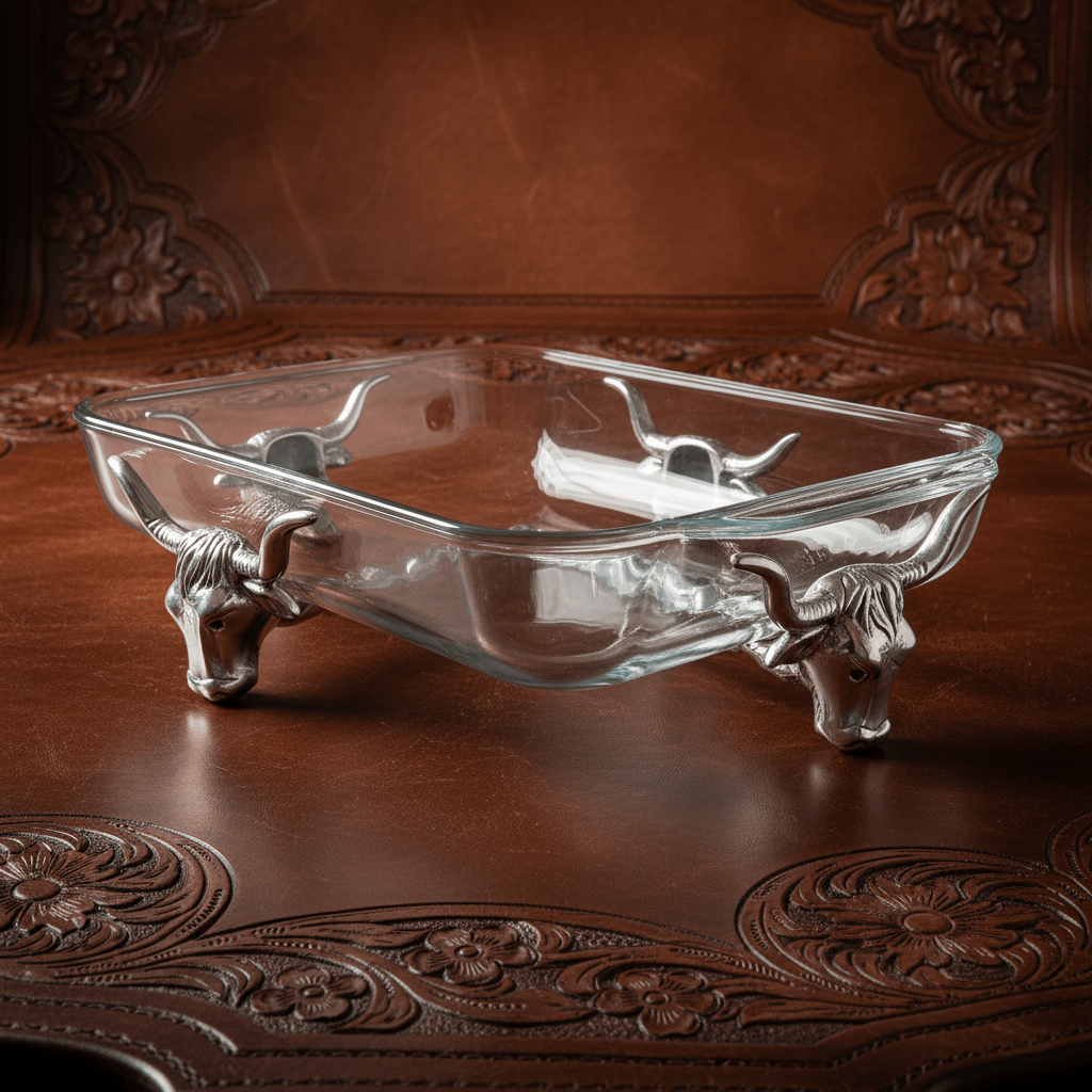 Arthur Court Western Frontier Long Horn Steer Pyrex Holder 3qt