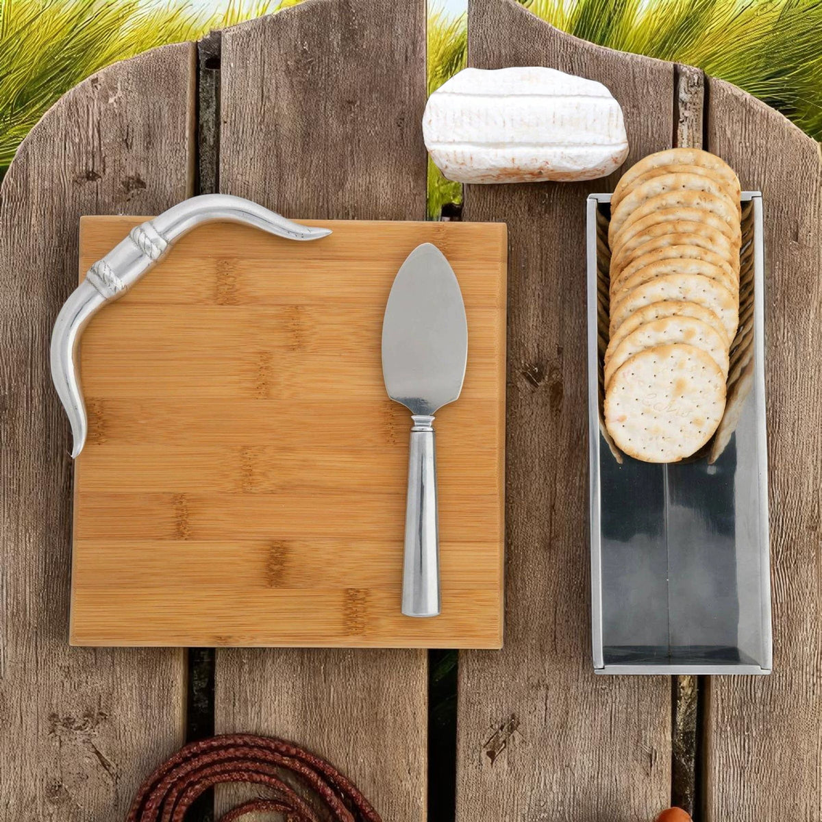 Arthur Court Western Frontier Longhorn Bamboo Cheese Set