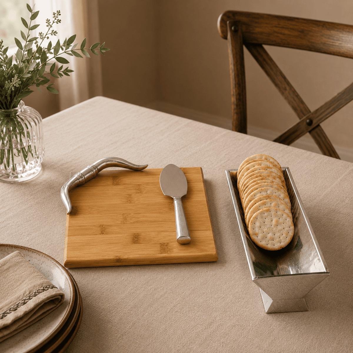 Arthur Court Western Frontier Longhorn Bamboo Cheese Set