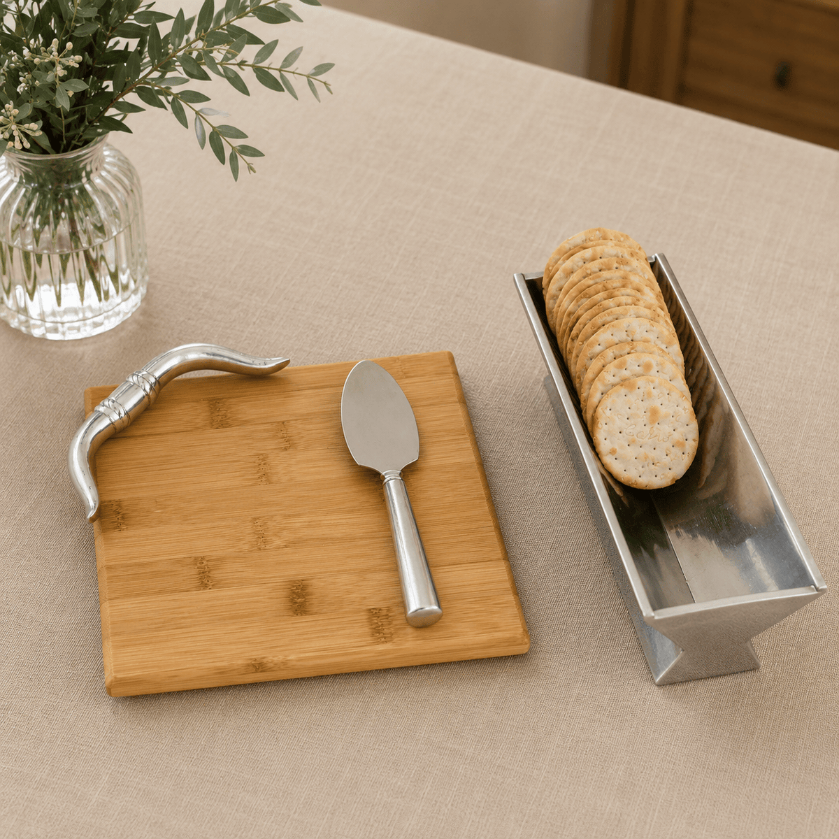 Arthur Court Western Frontier Longhorn Bamboo Cheese Set