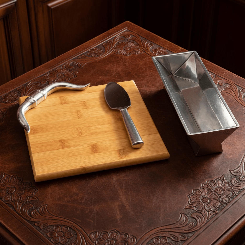 Arthur Court Western Frontier Longhorn Bamboo Cheese Set