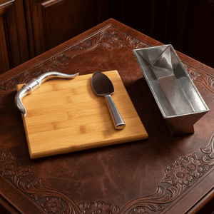 Arthur Court Western Frontier Longhorn Bamboo Cheese Set