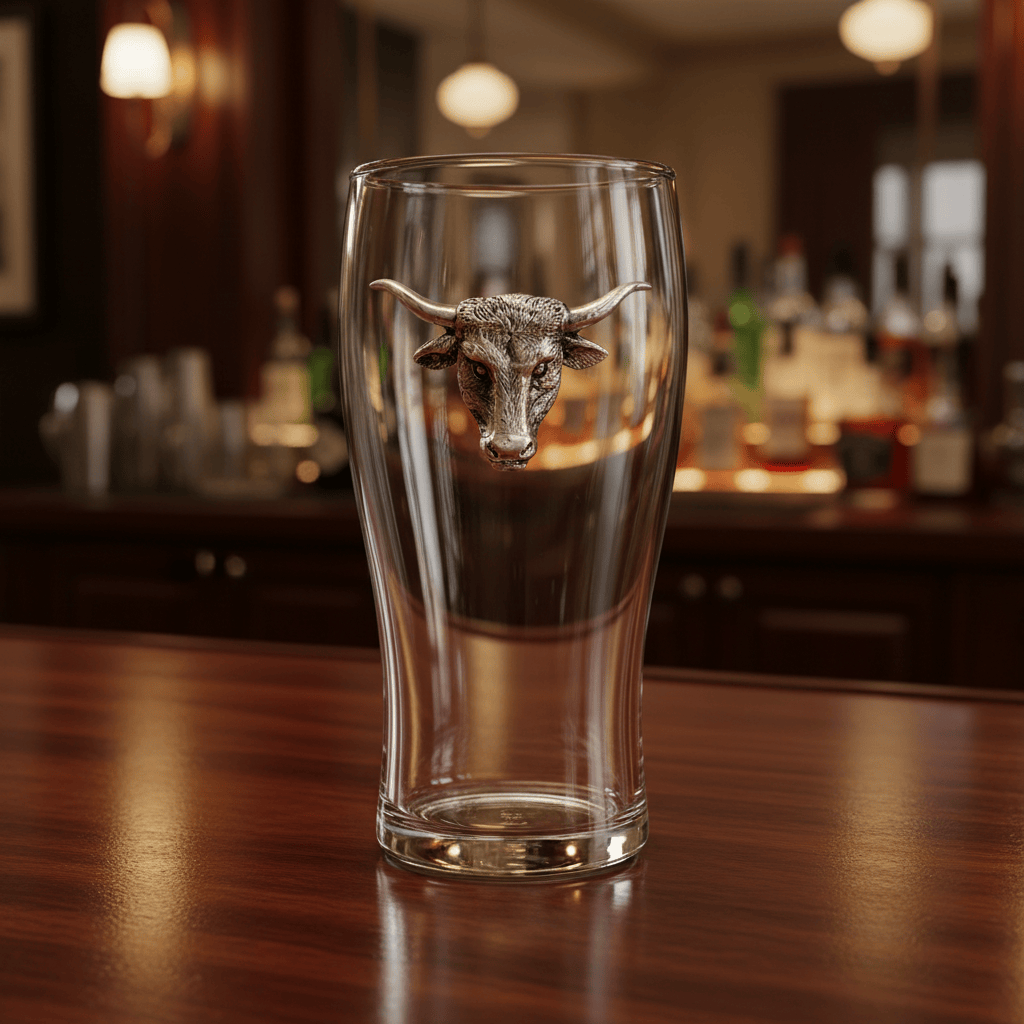 Arthur Court Western Frontier Longhorn Beer Pint Glasses - Set of 4