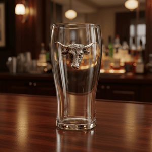 Arthur Court Western Frontier Longhorn Beer Pint Glasses - Set of 4