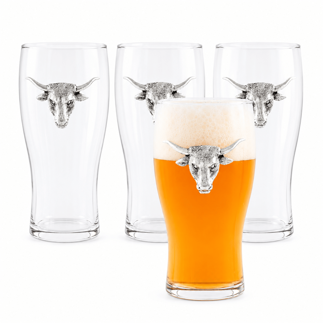 Arthur Court Western Frontier Longhorn Beer Pint Glasses - Set of 4