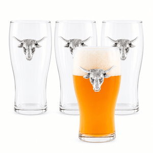 Arthur Court Western Frontier Longhorn Beer Pint Glasses - Set of 4