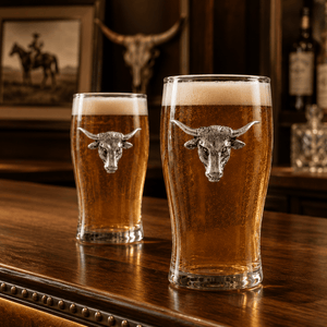 Arthur Court Western Frontier Longhorn Beer Pint Glasses - Set of 4